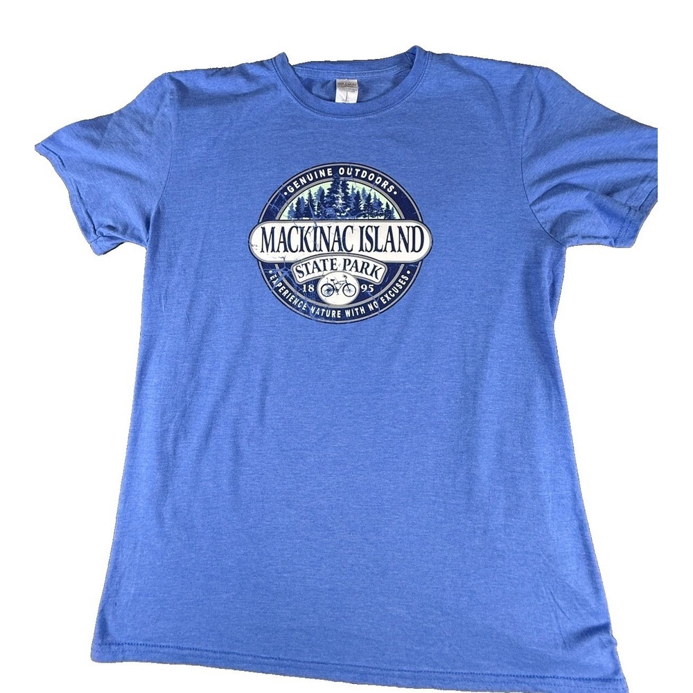 Mackinac Island Michigan MI Adult T-Shirt Size Large Blue Short Sleeve